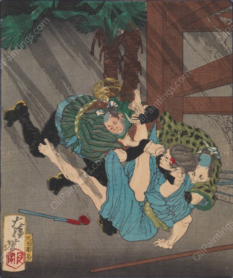 Guards Subdue the Prisoner Yoshizo after His Attempted Jailbreak  by Tsukioka Yoshitoshi - Hand-Painted Oil Painting Reproduction