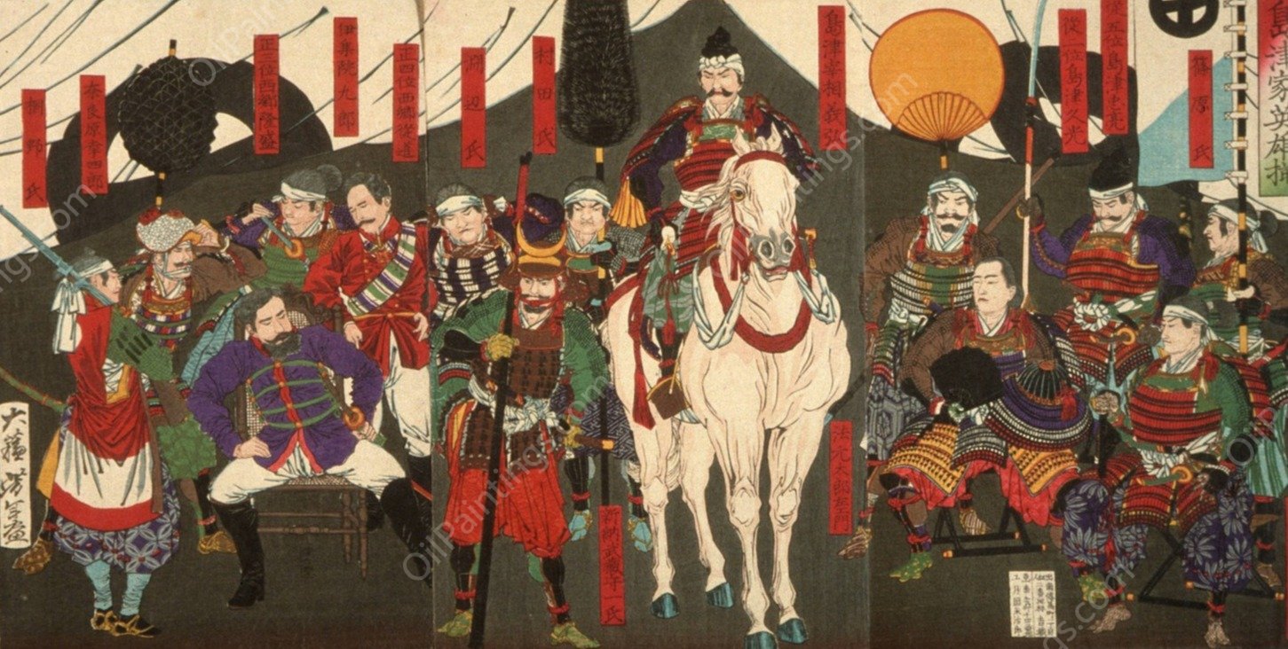 Heroes of the Shimazu Clan  by Tsukioka Yoshitoshi - Hand-Painted Oil Painting Reproduction