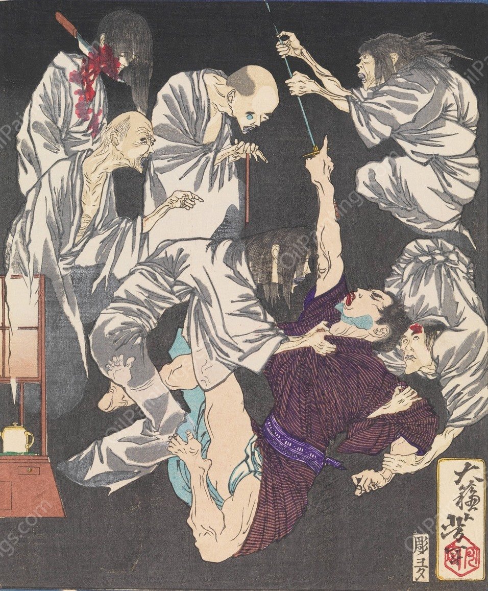 KodembO no Shoshichi, an Osaka Thief, Tormented by Ghosts  by Tsukioka Yoshitoshi - Hand-Painted Oil Painting Reproduction