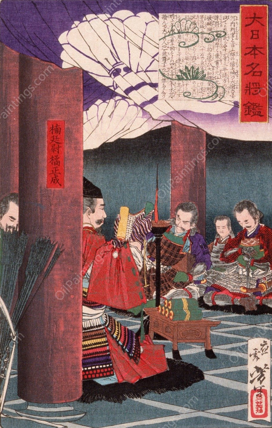 Kusunoki Masashige Reading to His Troops at the Temple Shitennoji  by Tsukioka Yoshitoshi - Hand-Painted Oil Painting Reproduction