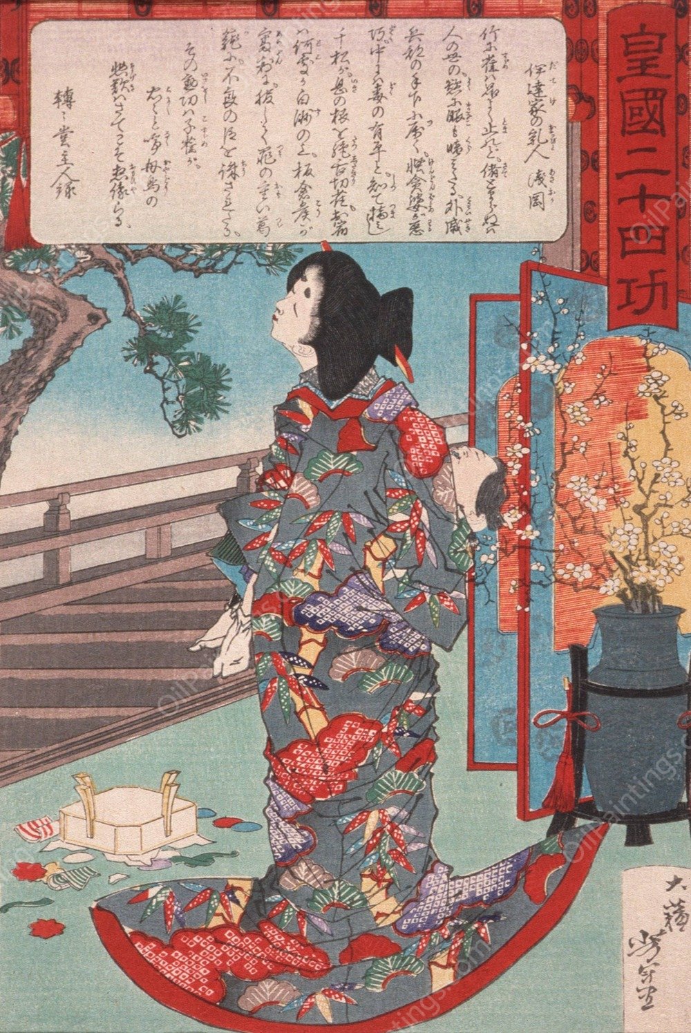 Masaoka, a Wet Nurse to the Date Clan, Holding Her Murdered Child  by Tsukioka Yoshitoshi - Hand-Painted Oil Painting Reproduction