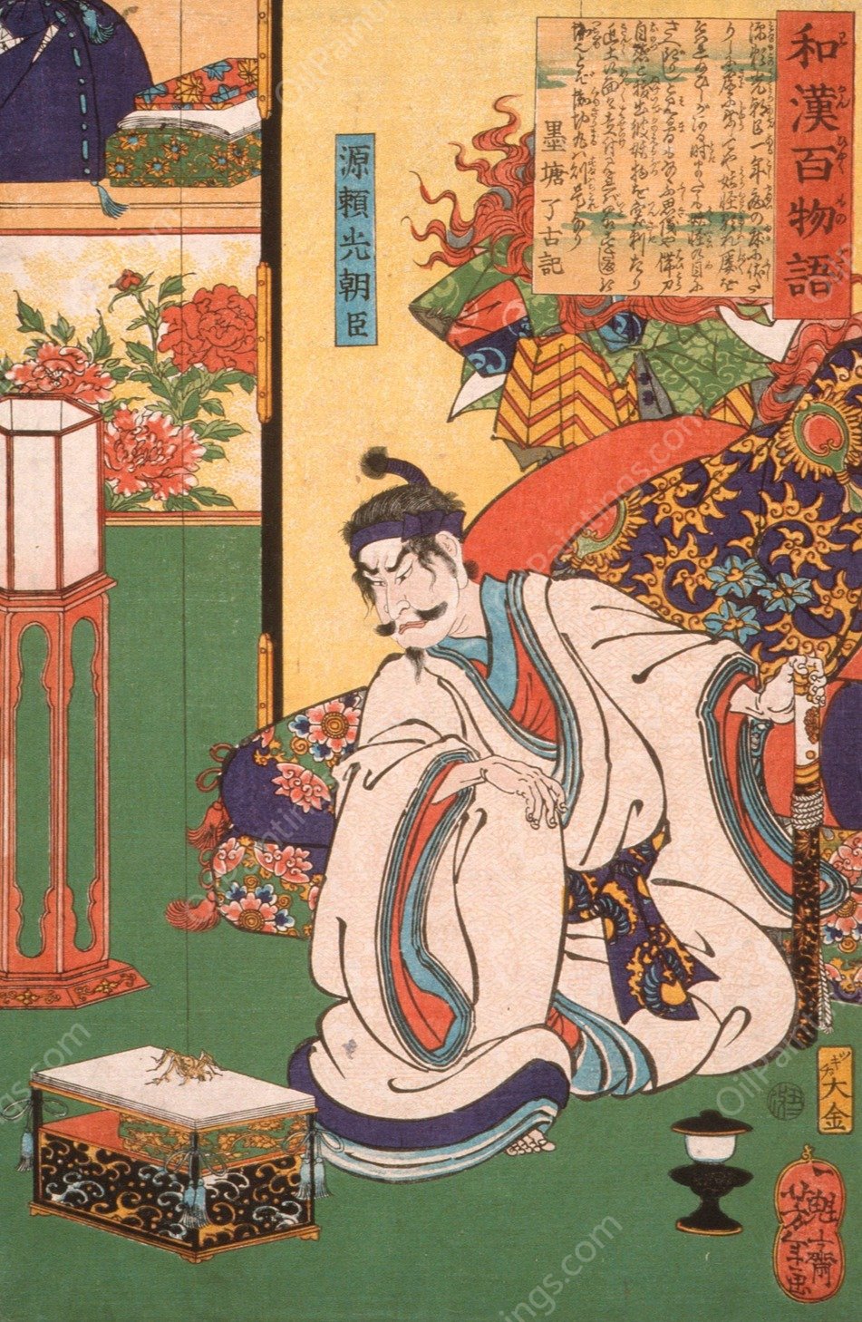 Minamoto Yorimitsu Ason Watching a Spider  by Tsukioka Yoshitoshi - Hand-Painted Oil Painting Reproduction