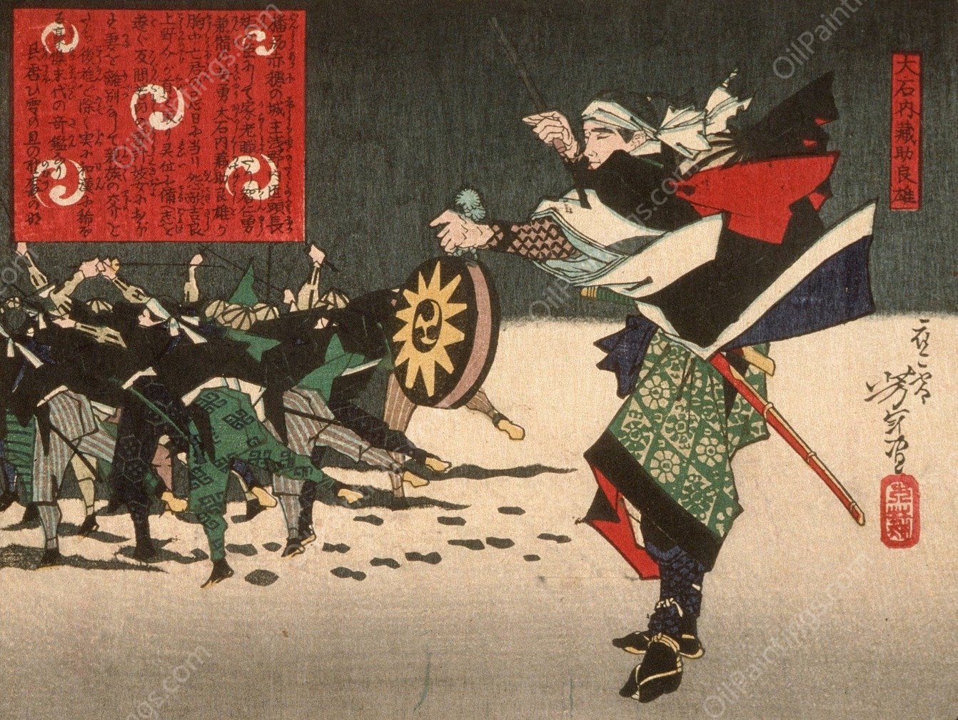 Oishi Kuranosuke Yoshitaka, Leader of the Forty-Seven Loyal Retainers  by Tsukioka Yoshitoshi - Hand-Painted Oil Painting Reproduction