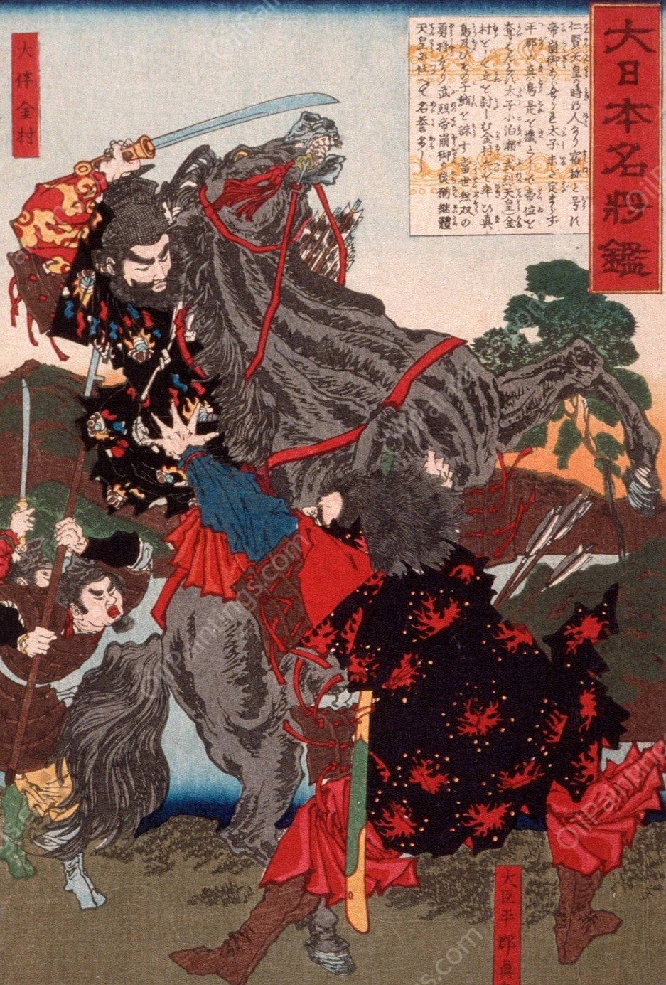 Otomo no Kanemura Fighting the Usurper Otodo Matori  by Tsukioka Yoshitoshi - Hand-Painted Oil Painting Reproduction
