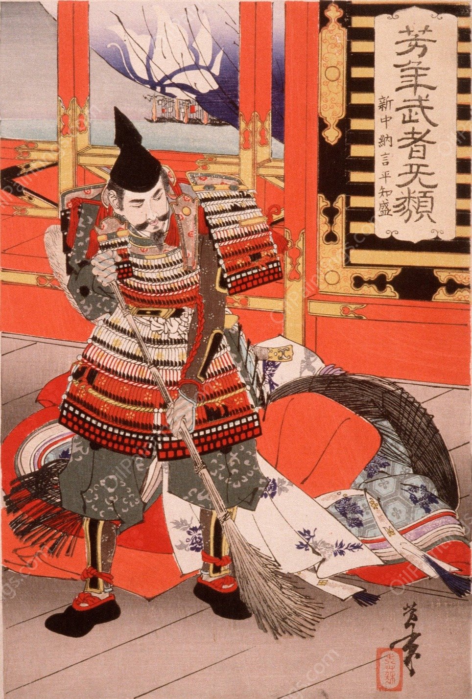 Shinchunagon Taira no Tomomori Sweeping the Deck  by Tsukioka Yoshitoshi - Hand-Painted Oil Painting Reproduction