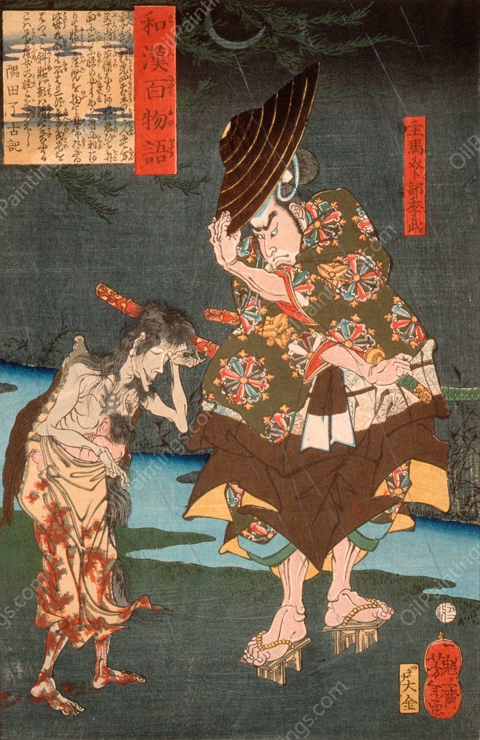 Shume Urabe Suetake Meeting a Ghost with a Child  by Tsukioka Yoshitoshi - Hand-Painted Oil Painting Reproduction