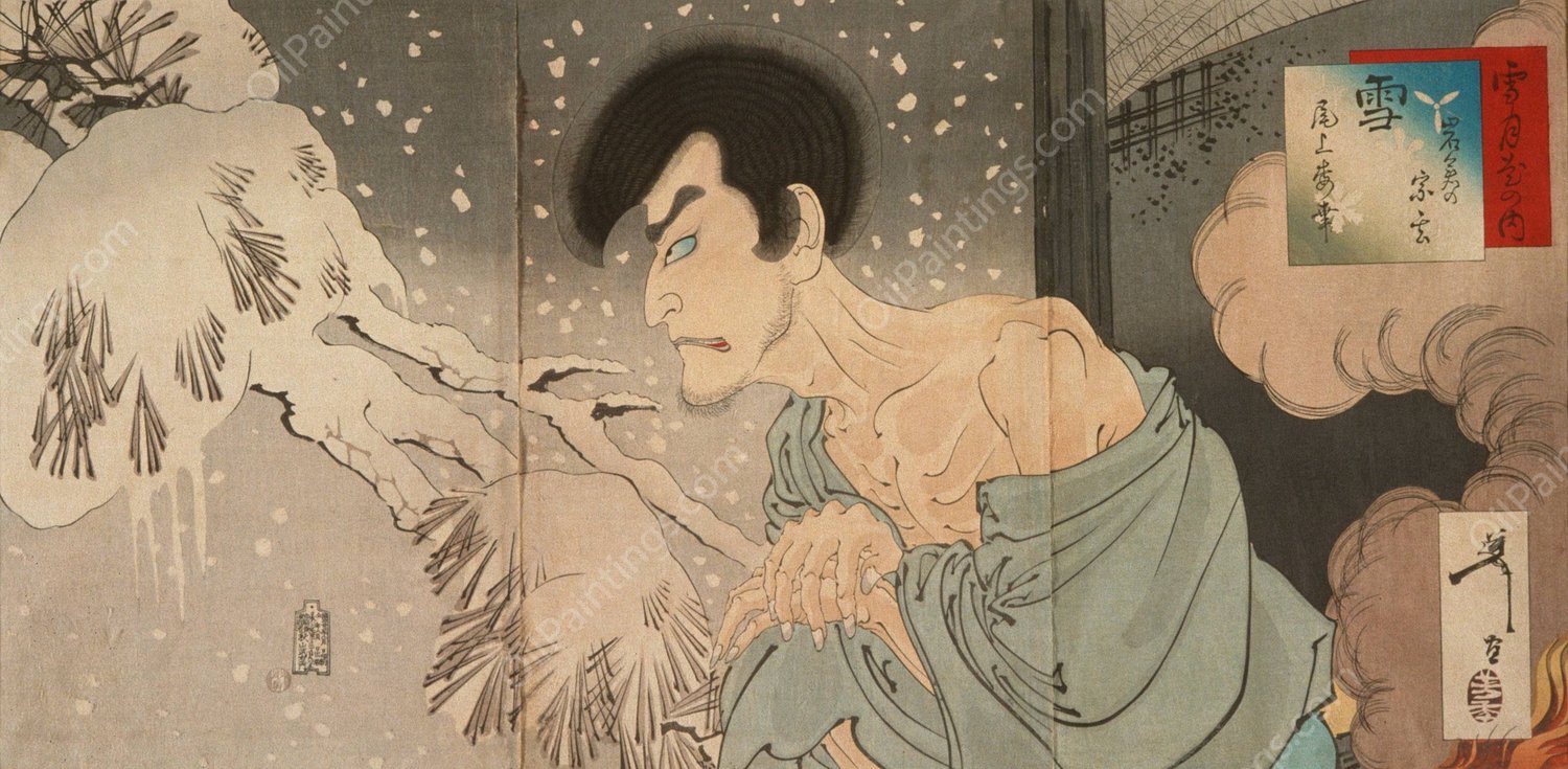 Snow; The Actor Onoe Baiko V as Iwakura no Sogen  by Tsukioka Yoshitoshi - Hand-Painted Oil Painting Reproduction
