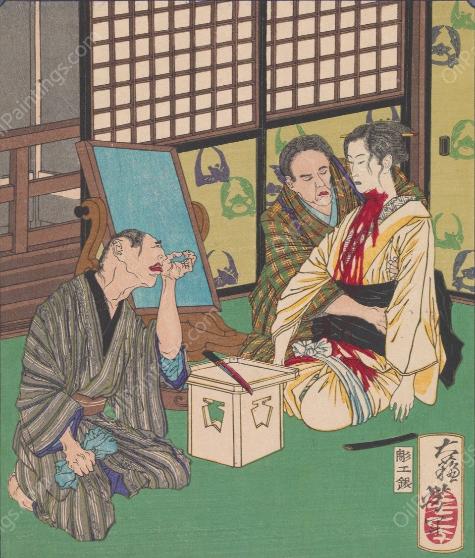 The Death of the Bride Mitsue  by Tsukioka Yoshitoshi - Hand-Painted Oil Painting Reproduction