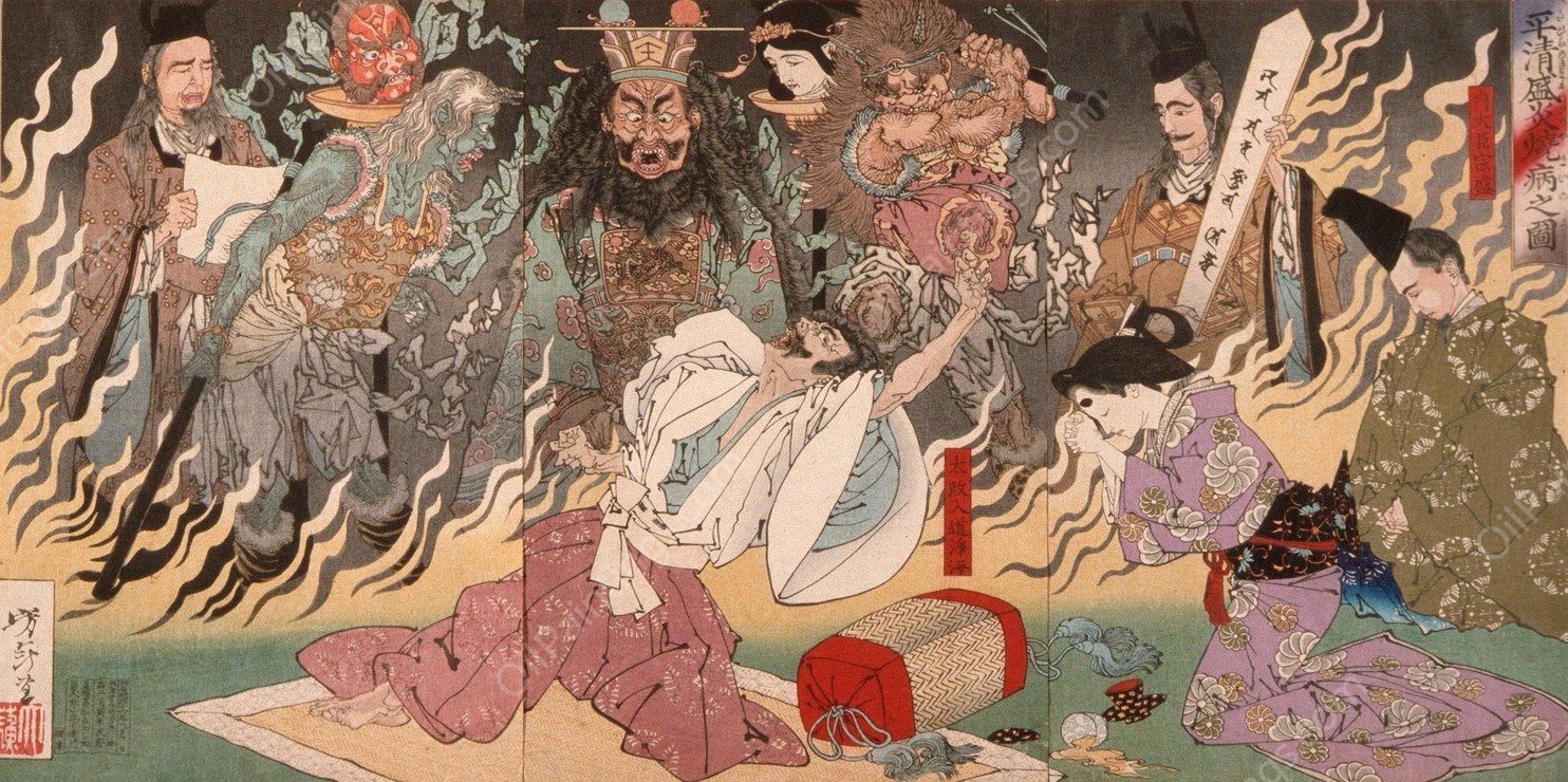 The Fever of Taira no Kiyomori  by Tsukioka Yoshitoshi - Hand-Painted Oil Painting Reproduction