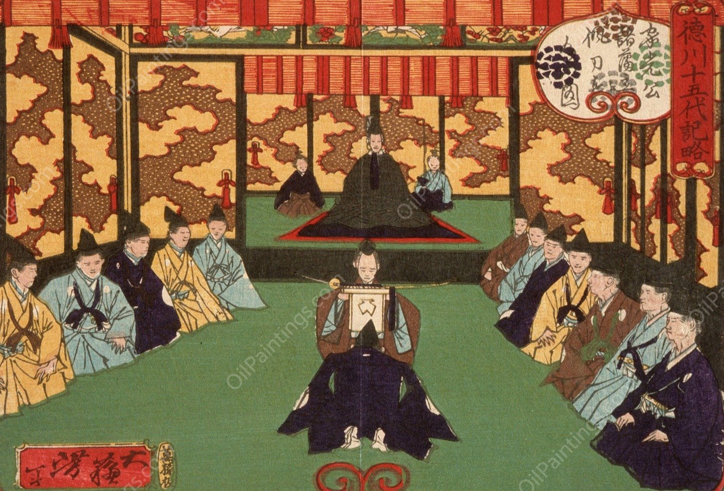 Tokugawa Iemitsu Receiving Lords in Audience  by Tsukioka Yoshitoshi - Hand-Painted Oil Painting Reproduction
