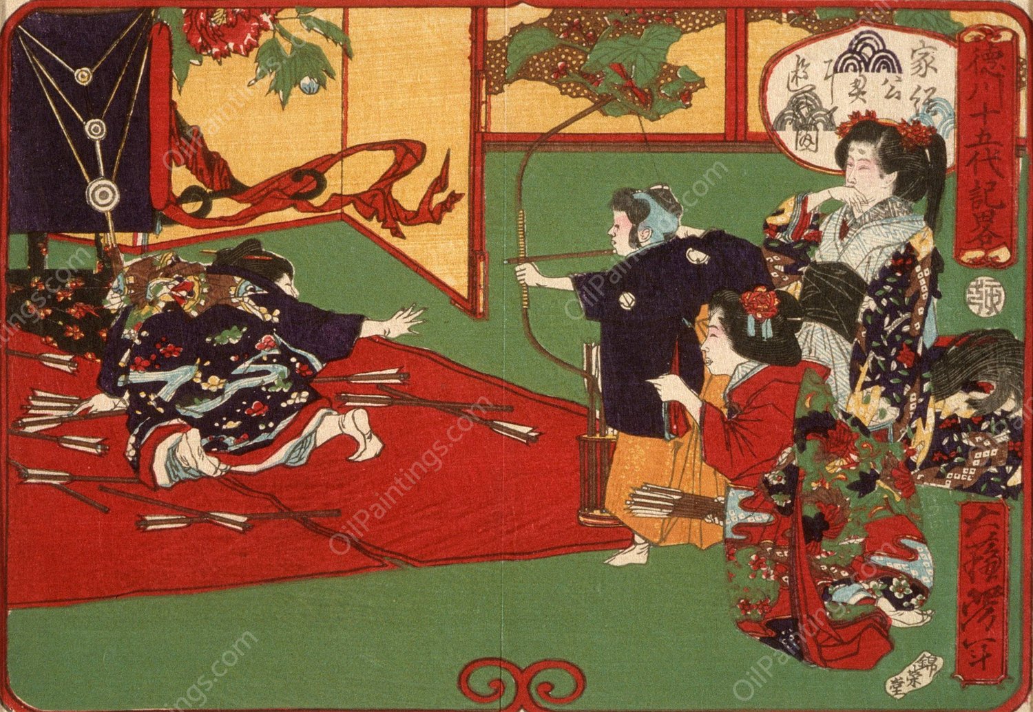 Tokugawa Ietsuga Playing at Archery  by Tsukioka Yoshitoshi - Hand-Painted Oil Painting Reproduction