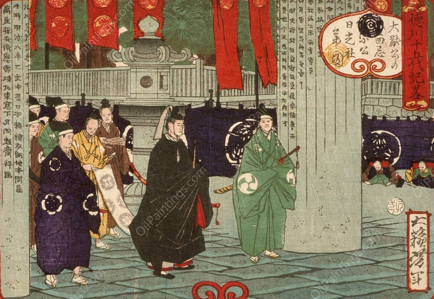 Tokugawa Tsunayoshi Visiting Nikko Shrine on the Thirtieth Anniversary of Iemitsu's Death  by Tsukioka Yoshitoshi - Hand-Painted Oil Painting Reproduction