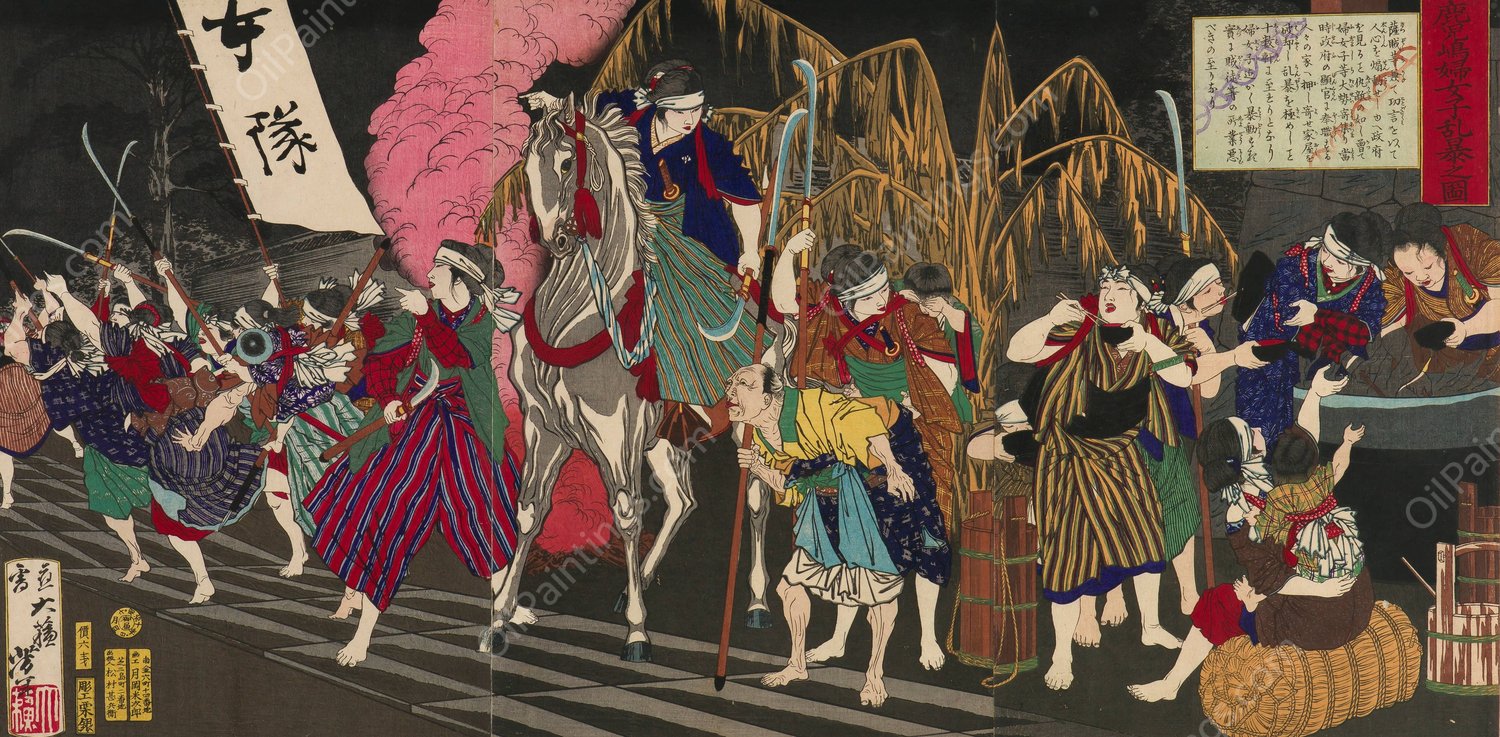 Violent Conduct of Women and Children in Kagoshima  by Tsukioka Yoshitoshi - Hand-Painted Oil Painting Reproduction