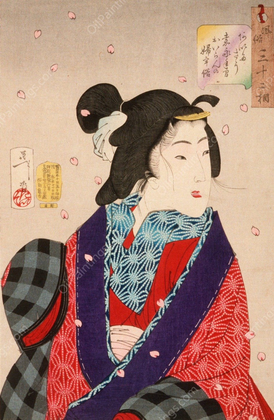 Wanting to Meet Someone; A Courtesan of the Kaei Period  by Tsukioka Yoshitoshi - Hand-Painted Oil Painting Reproduction