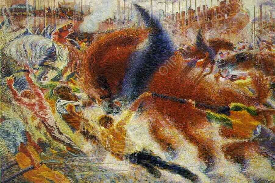 City by Umberto Boccioni - Hand-Painted Oil Painting Reproduction