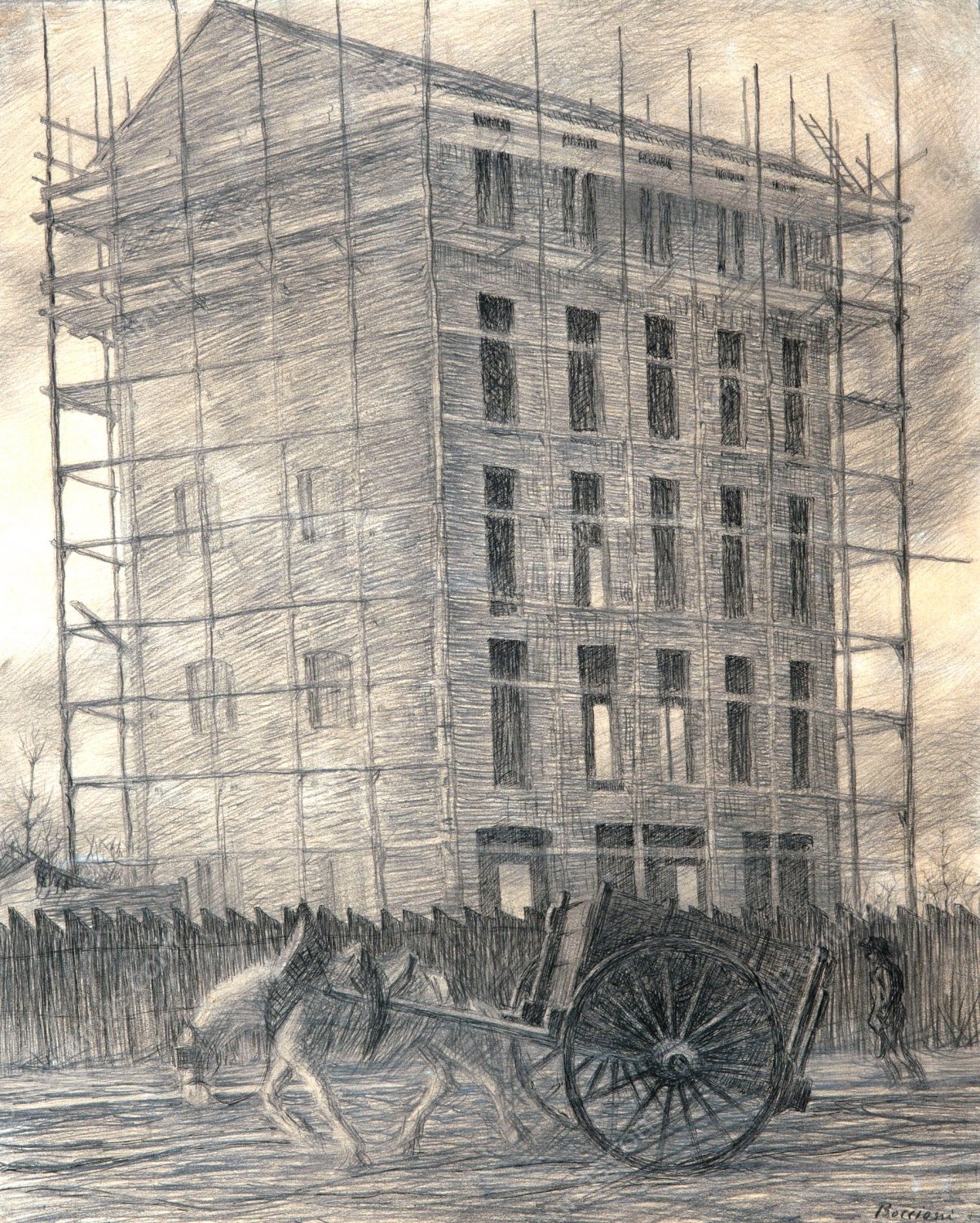 House Under Construction by Umberto Boccioni - Hand-Painted Oil Painting Reproduction