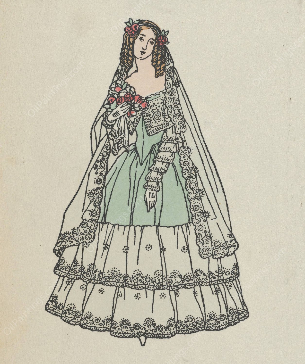 Biedermeier Fashion 6  by Urban Janke - Hand-Painted Oil Painting Reproduction