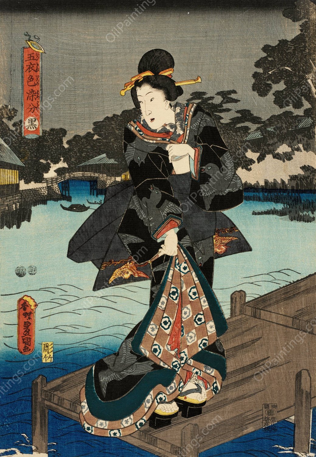 Black  by Utagawa Kunisada (Toyokuni III) - Hand-Painted Oil Painting Reproduction