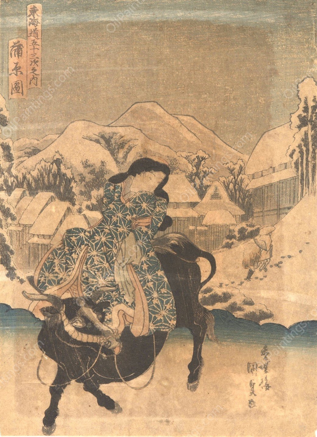 Bull and Rider  by Utagawa Kunisada (Toyokuni III) - Hand-Painted Oil Painting Reproduction