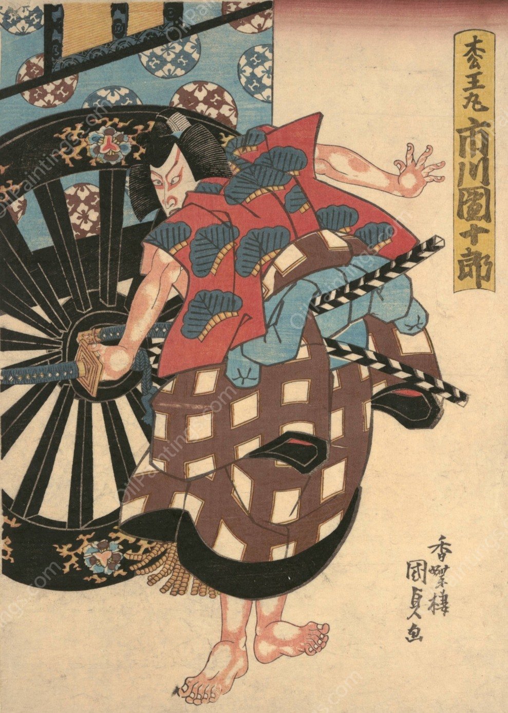 The Actor Onoe Kikugoro in the Role of Sakuramaru  by Utagawa Kunisada (Toyokuni III) - Hand-Painted Oil Painting Reproduction
