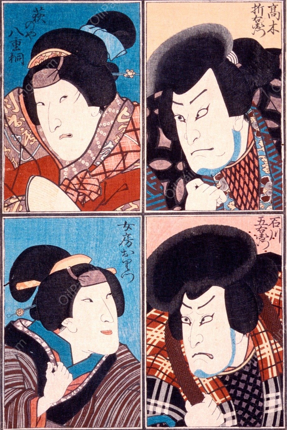 Four Actors in Roles of Ishikawa Goemon, Oritsu, Haginoya Yaegiri and Takagi Oriemon  by Utagawa Yoshikazu - Hand-Painted Oil Painting Reproduction