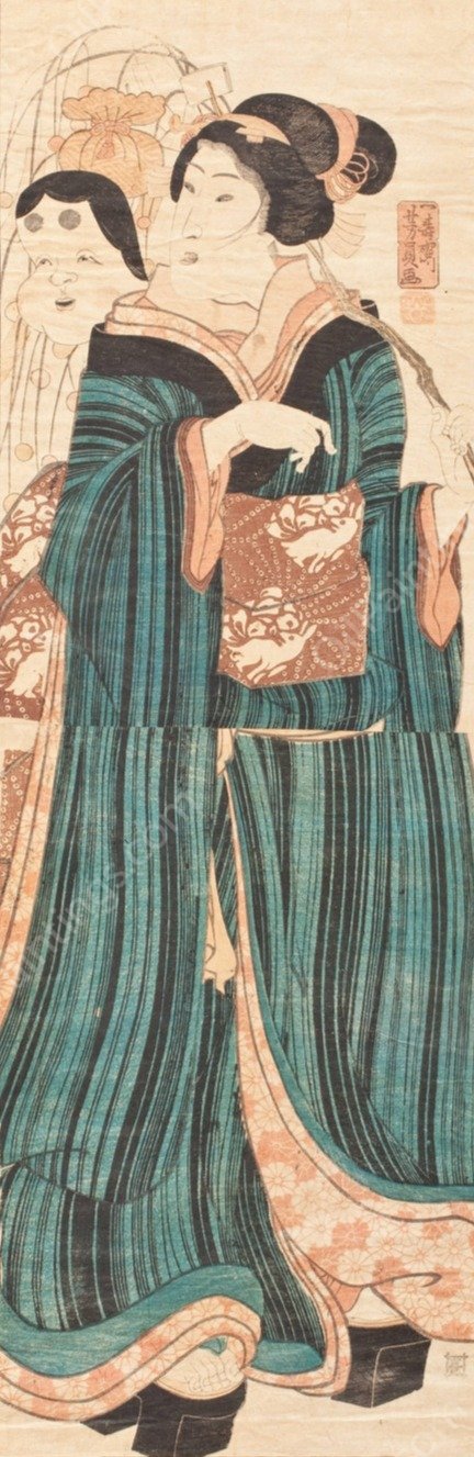 Woman Carrying a New Year Decoration  by Utagawa Yoshikazu - Hand-Painted Oil Painting Reproduction