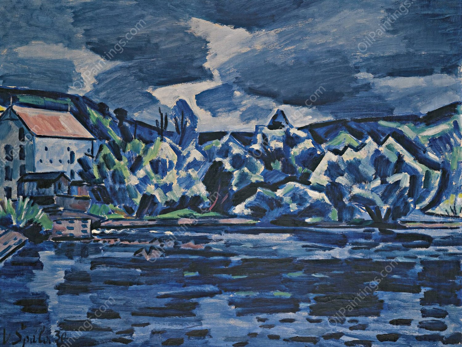 Thunderstorm By The River Otava  by Vaclav Spala - Hand-Painted Oil Painting Reproduction