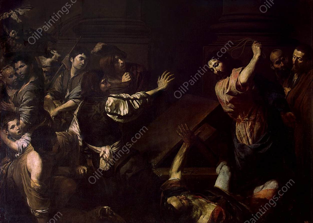 Expulsion of the Money-Changers from the Temple by Valentin De Boulogne - Hand-Painted Oil Painting Reproduction