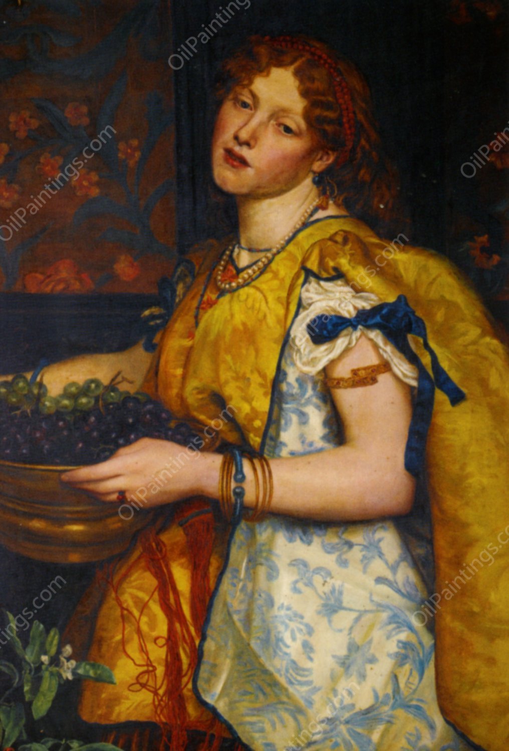 A Girl Carrying Grapes by Valentine Cameron Prinsep - Hand-Painted Oil Painting Reproduction