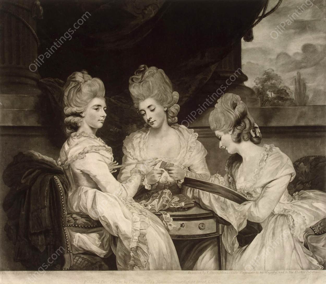 Portrait of the Ladies Waldegrave by Valentine Green - Hand-Painted Oil Painting Reproduction