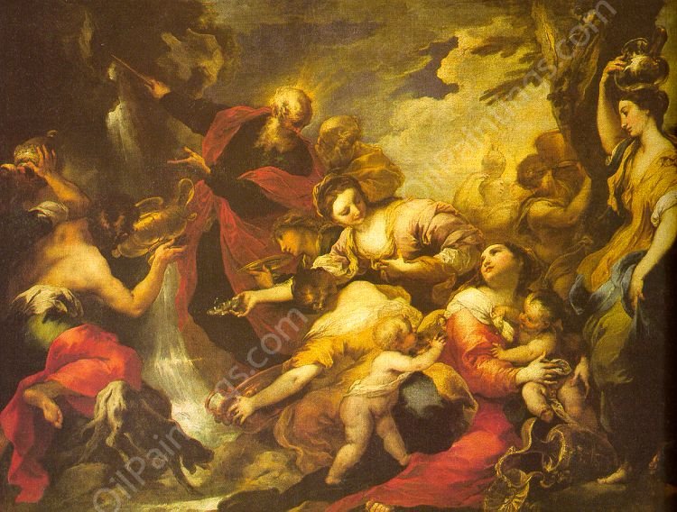 Moses Striking the Rock by Valerio Castello - Hand-Painted Oil Painting Reproduction