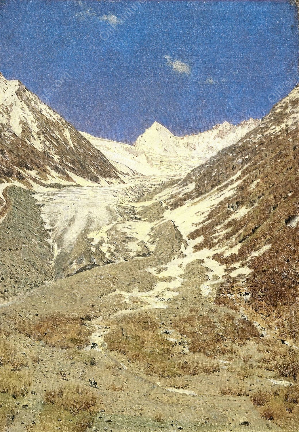 The glacier on the way from Kashmir to Ladakh  by Vasily Vereshchagin - Hand-Painted Oil Painting Reproduction