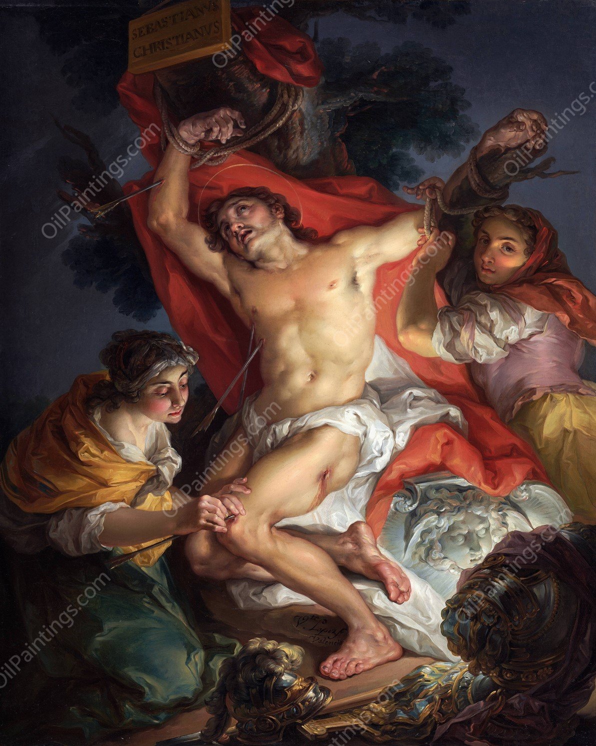 Saint Sebastian Tended by Saint Irene  by Vicente Lopez Portana - Hand-Painted Oil Painting Reproduction