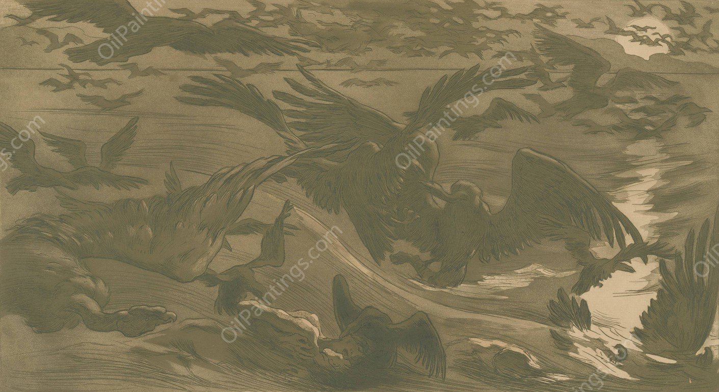 Birds of prey  by Victor Emile Prouve - Hand-Painted Oil Painting Reproduction