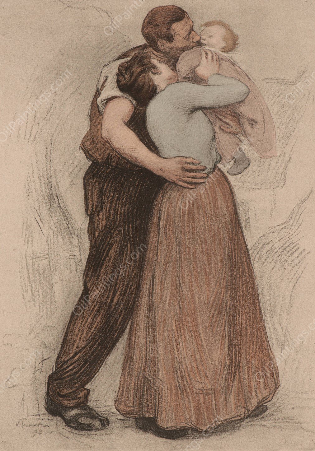 The Kiss  by Victor Emile Prouve - Hand-Painted Oil Painting Reproduction