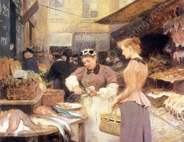 A Plate of Oysters by Victor Gabriel Gilbert - Hand-Painted Oil Painting Reproduction