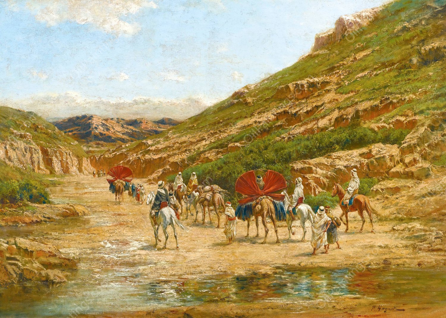 Caravane Dans Le Desert by Victor Huguet - Hand-Painted Oil Painting Reproduction