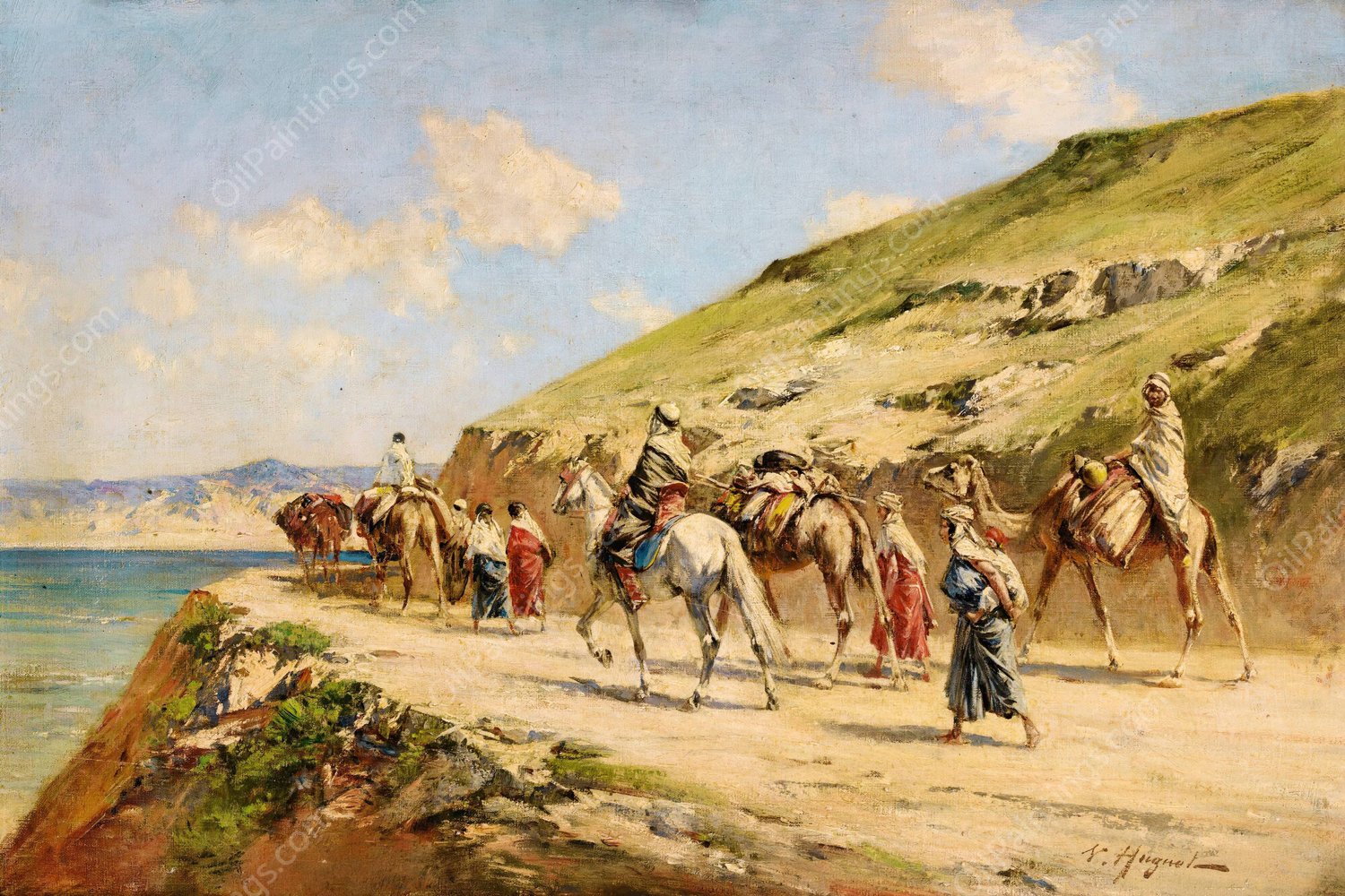 Cavaliers On A Path by Victor Huguet - Hand-Painted Oil Painting Reproduction