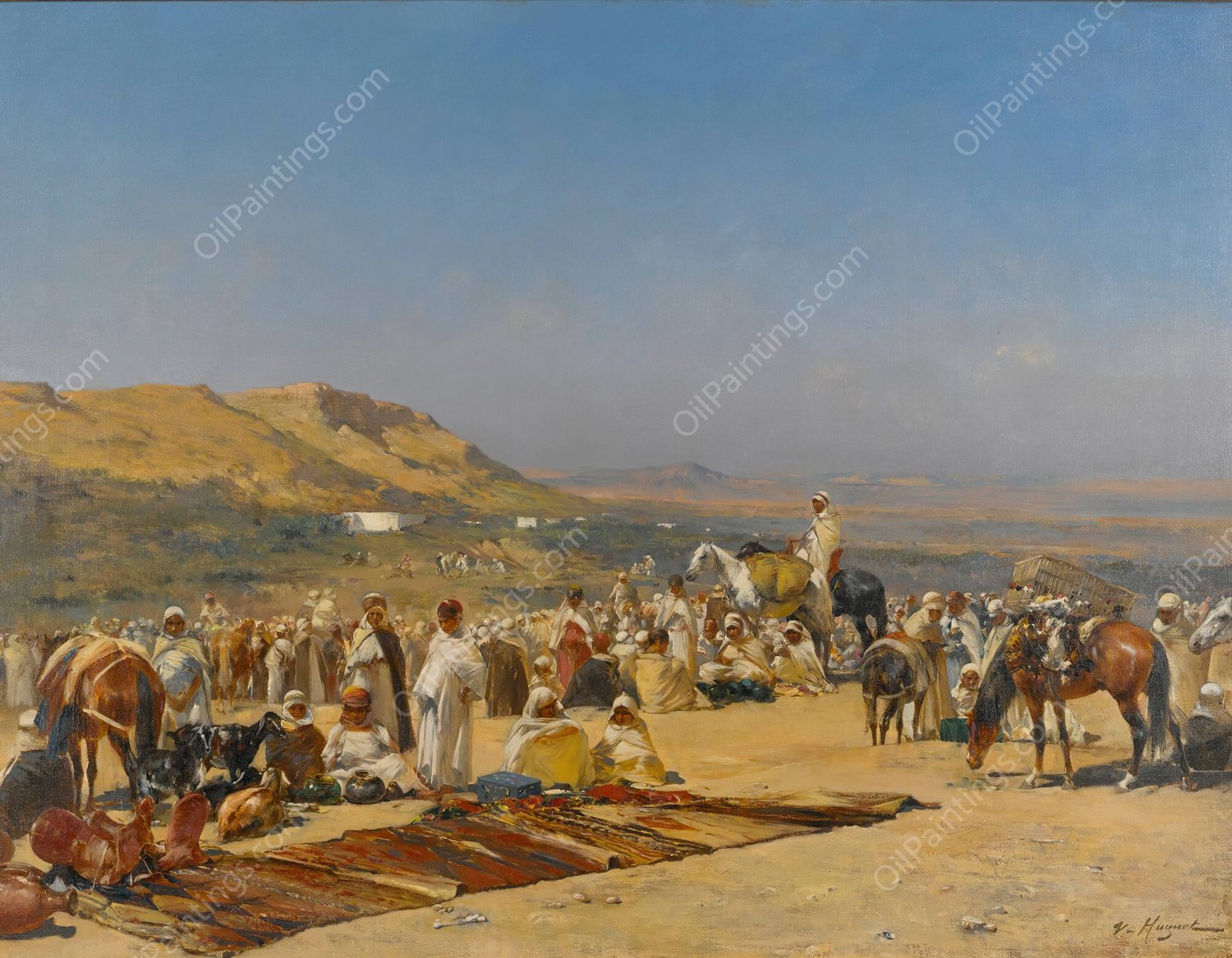 Market In The Desert by Victor Huguet - Hand-Painted Oil Painting Reproduction