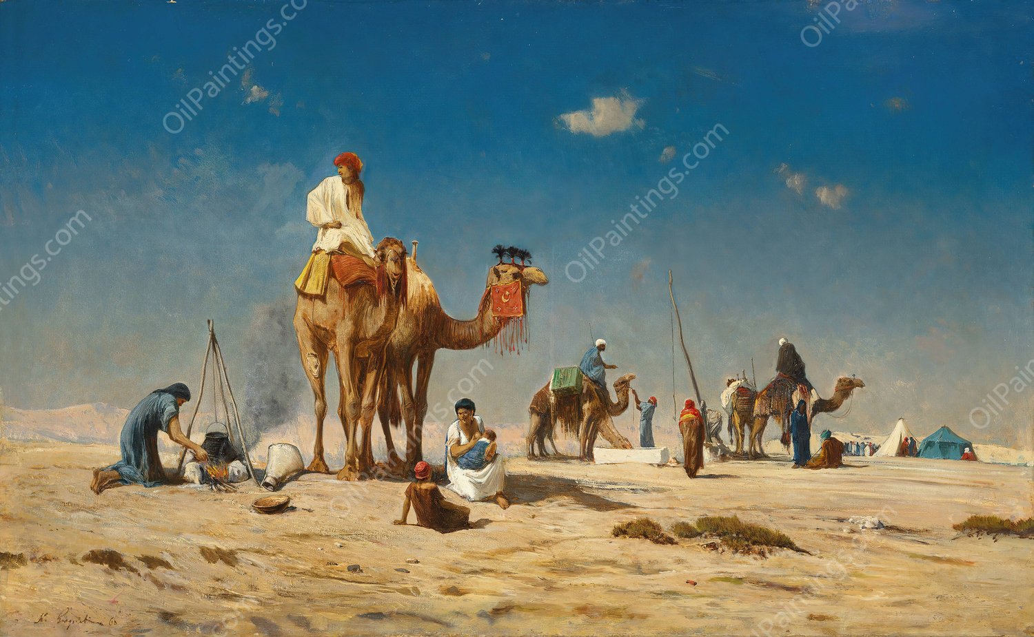 Travellers in the desert  by Victor Huguet - Hand-Painted Oil Painting Reproduction