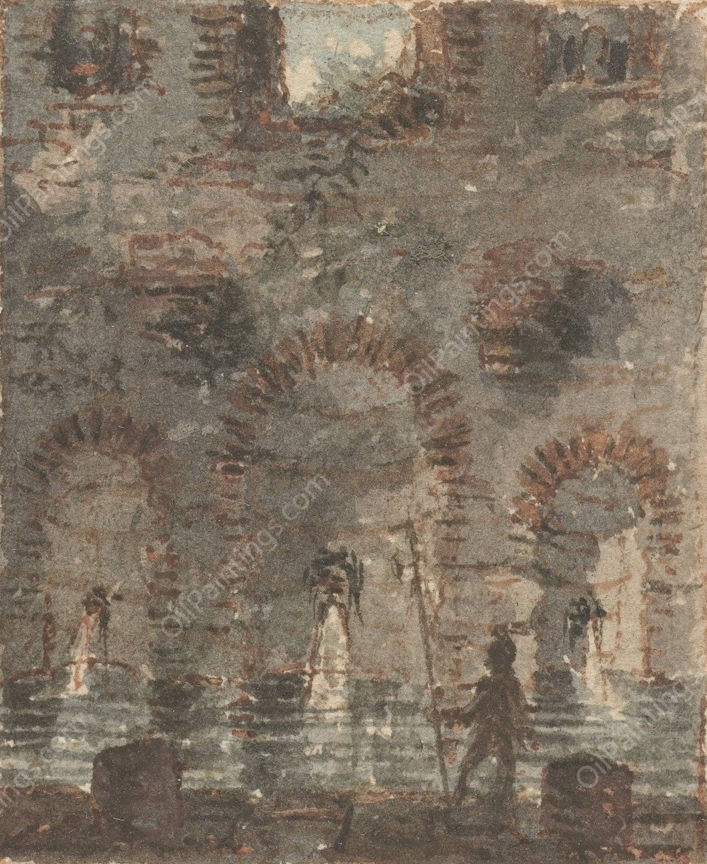 Ruine van een antiek badhuis  by Victor-Jean Nicolle - Hand-Painted Oil Painting Reproduction