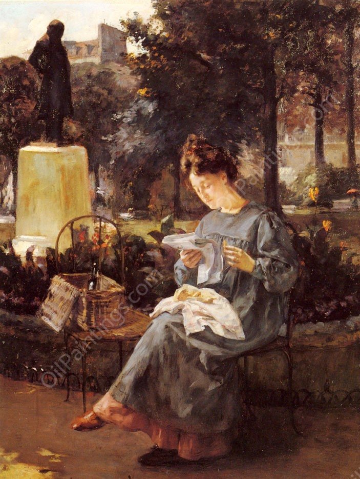 Afternoon in Luxembourg Gardens by Victor Marec - Hand-Painted Oil Painting Reproduction