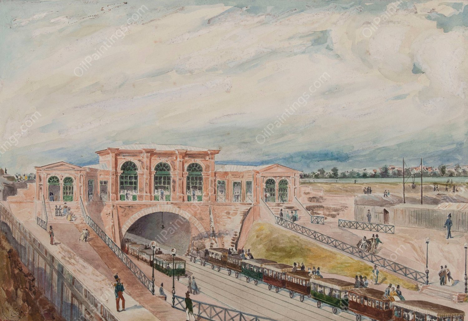 L'embarcadere de l'Ouest, gare de Paris a Saint-Germain by Victor Marec - Hand-Painted Oil Painting Reproduction