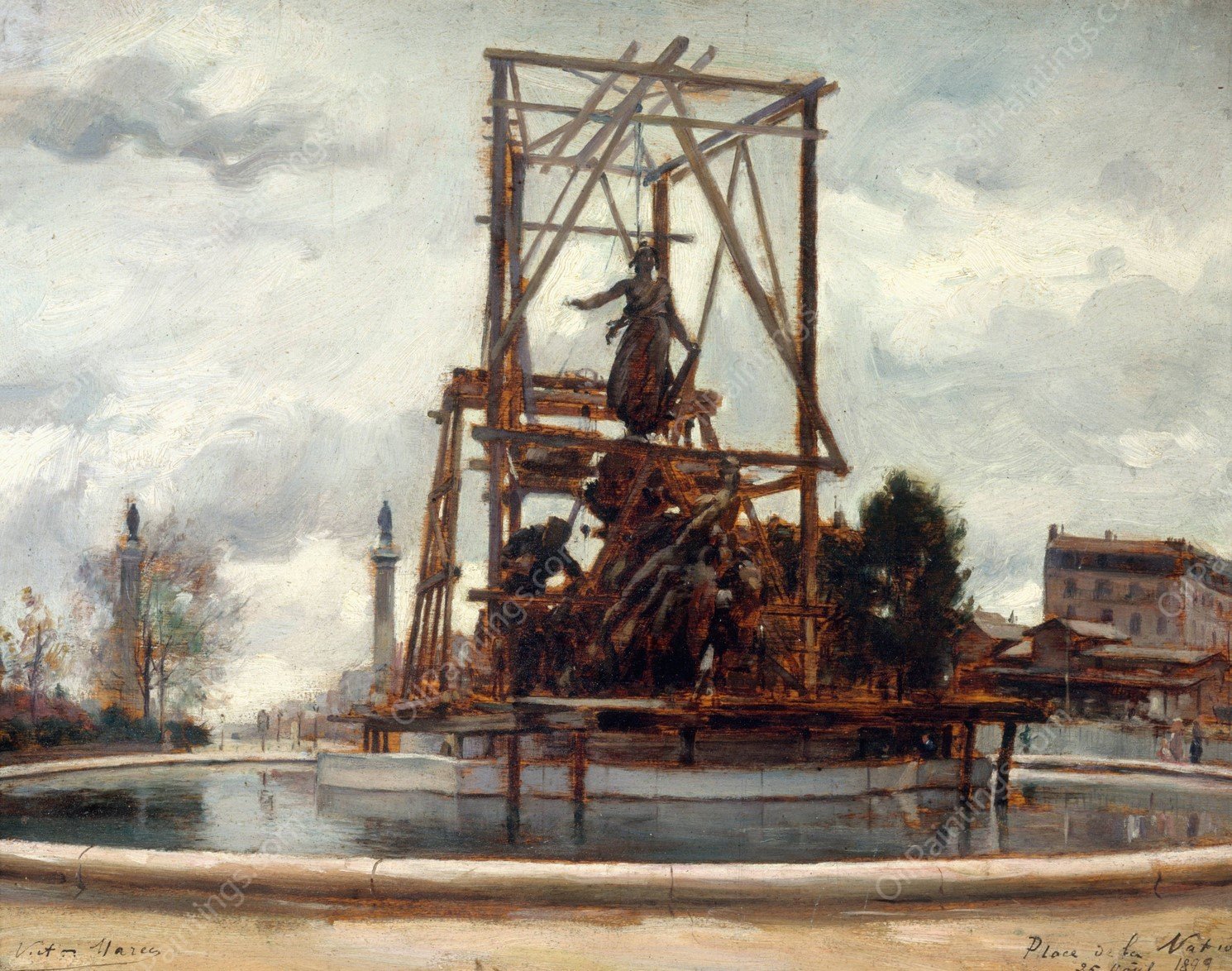 Mise en place du monument du 'Triomphe de la Republique'de Jules Dalou, place de la Nation  by Victor Marec - Hand-Painted Oil Painting Reproduction