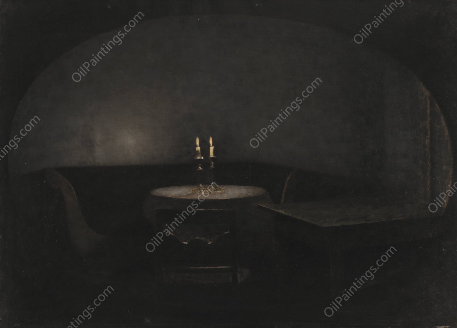Interior. Artificial Light  by Vilhelm Hammershoi - Hand-Painted Oil Painting Reproduction