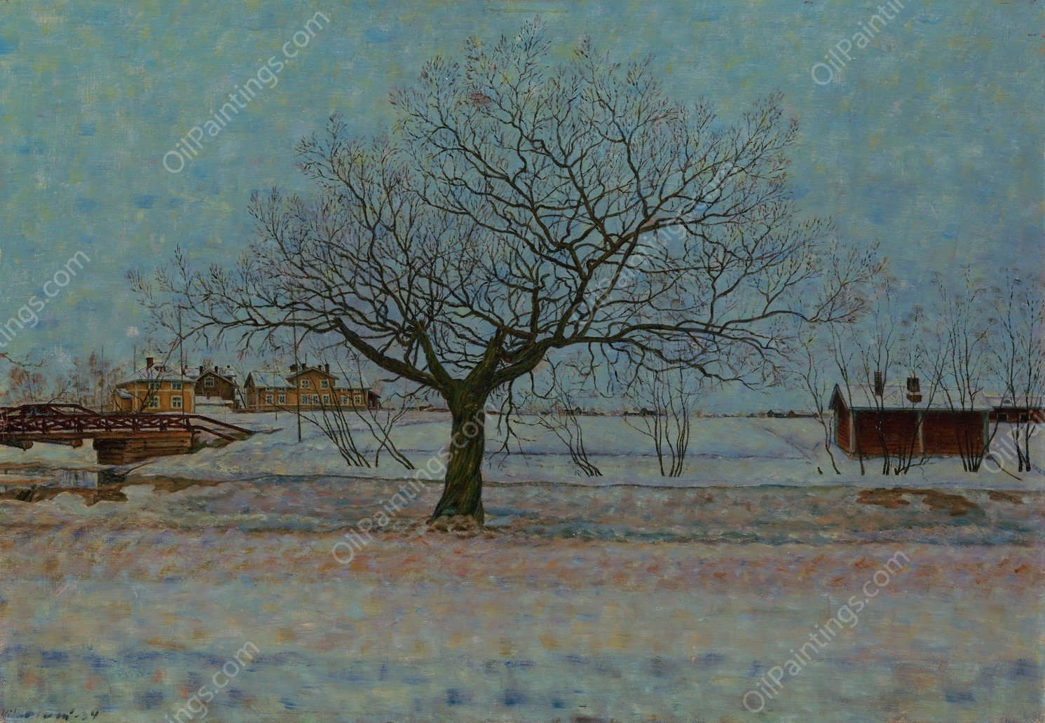 The Weeping Willow  by Vilho Lampi - Hand-Painted Oil Painting Reproduction