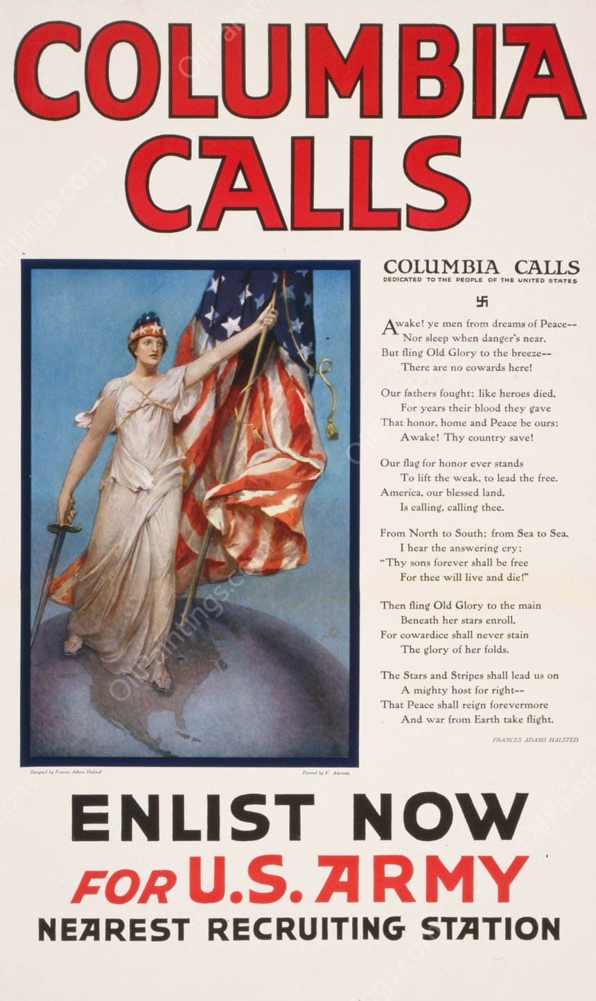 Columbia calls-Enlist now for U.S. Army  by Vincent Aderente - Hand-Painted Oil Painting Reproduction