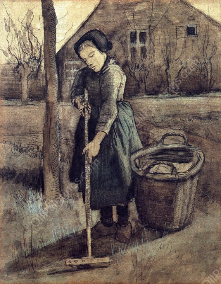 A Girl Raking by Vincent van Gogh - Hand-Painted Oil Painting Reproduction