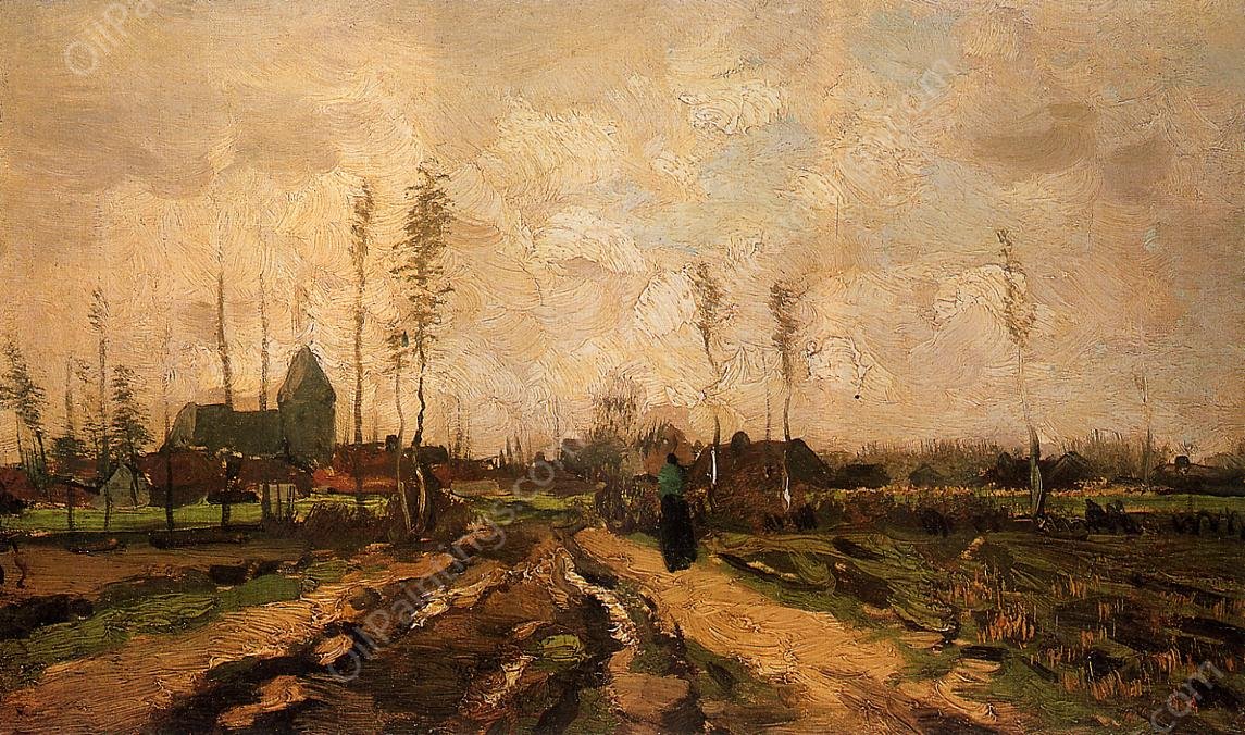 Landscape with Church and Farms by Vincent van Gogh - Hand-Painted Oil Painting Reproduction