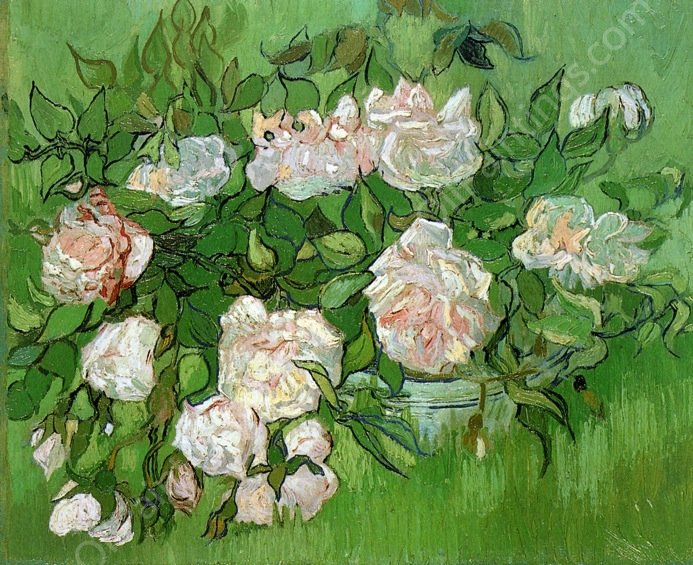 Still Life: Pink Roses by Vincent van Gogh - Hand-Painted Oil Painting Reproduction